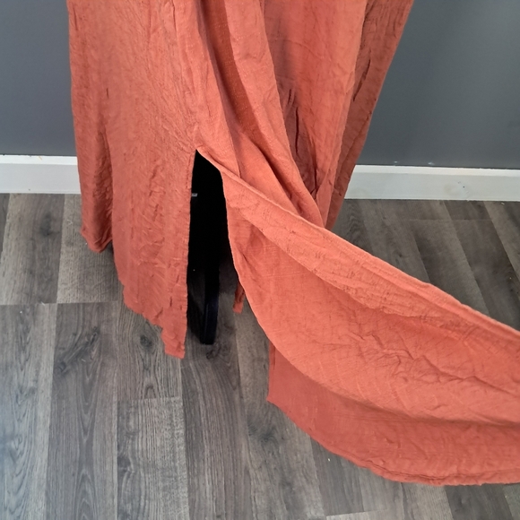 Torrid Tie Front Slit Maxi Dress Crosshatch Woven Orange Rust Size 00 M/L - Picture 6 of 12